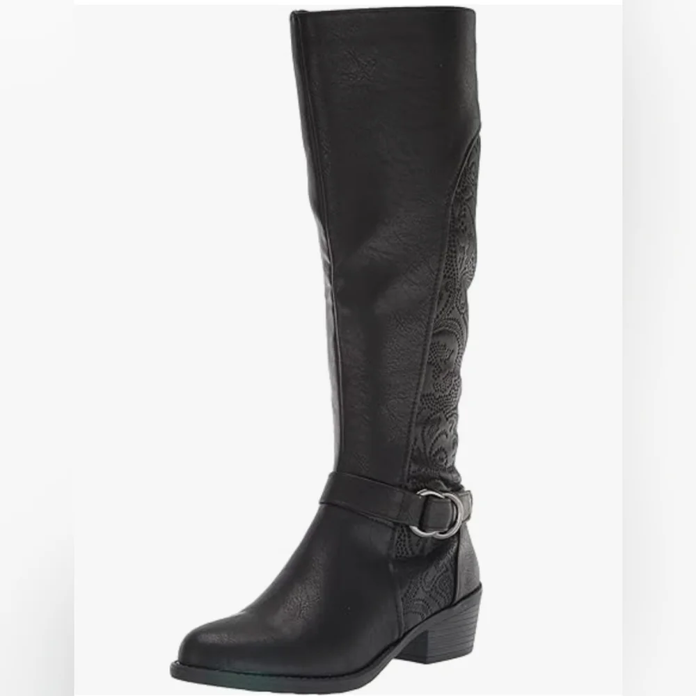 Easy Street Women's Luella Tall Boot Fashion‎ Black Embossed Size 9.5 New